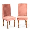 Rosslyn wood Accent Set of 2 Dining Chairs in Coral Pink Velvet Upholstery with TEAK FINISH