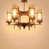Eliante 6-Light Chandelier, Mild Steel, Glass And Wood, Modern Hanging Ceiling Light Fixture