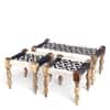 Oakville Sheesham Wood Vintage 2 Seater Maachi Balcony Bench with 2 Stools in Black and White