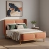Valerio Duo-Panel Luxe Queen Size Bed in Antique Rose colour Velvet with Oak wood Frame