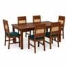 Globally Indian Lucien Solid Sheesham Wood 6 Seater Dining Table Set 6 Chairs Teal Blue