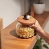 Ireka Homes Bubble Glass Canister with Airtight Wooden Lid – Food Storage (4.5 x 5 in)