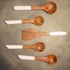 Ireka Homes Ivory Cutlery Set – Acacia Wood Servers with Enamel Handles