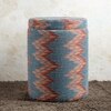 Crest Jacquard Wooden Storage Ottoman Upholstered in Blue Color Set of 2