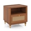 Fiji Solid Wood and Cane Bedside Table in Amber Walnut Finish
