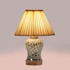 Devansh Off-White Cotton Straight Pleated Shade Lamp With Wood & Mosaic Glass Base For Decoration/Office/Home/Gifting/Study For Decoration/Office/Home/Gifting/Study