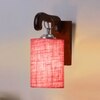 Devansh Solid Wood Electric Wall Light in Brown Colour with Pink Shade Count of 1 Light
