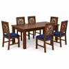 Globally Indian Vayuna Solid Sheesham Wood 6 Seater Dining Table Set 6 Chairs Navy Blue