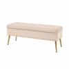 Doe Buck Velvet Tufted Storage Bench in Beige Colour with Gold Legs
