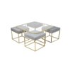 Benton Nesting Clear Glass Coffee Table Set With 4 Stools In Gold Finish