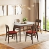 Lunar Solid Wood and Carrara White 4 Seater with 4 Lunar Dining Chair (Finish: Danish Walnut, Colour: Dark Coral)