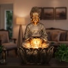 Golden Fiber Glass Elowen Lotus Buddha Indoor Water Fountain
