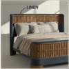Heritage Cane Upholstered King Size Bed in Linen With Oak wood Frame