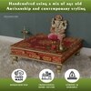 D'Dass Red Mdf and Sheesham Wooden Pooja Chowki With Drawer