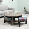 Nashville Sheesham Wood 4 Seater Coffee Table Set In Antique Grey Finish Floral Print Green Kantha Cushion