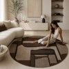 Handmade Round Wool Rug Modern Abstract Mocha Brown 4 Feet Carpet