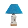 Devansh Conical Turquoise Jute Shade Lamp With Wood & Mosaic Glass Base For Decoration/Office/Home/Gifting/Study For Decoration/Office/Home/Gifting/Study -(10X10X14.5) Inches -A