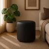 Doe Buck Mary Leather Round Ottoman Stool in Black Colour