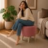 Doe Buck Parker Velvet Round Ottoman Stool in Pink Colour with Wooden Legs