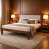 Linea Solid Wood Queen  Size Upholstered Bed Without Storage (Provincial Teak Finish, Grey Colour)