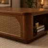 Linden Sheesham Wood Cane Coffee Table in Walnut Finish