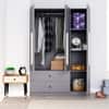 Hexa Red Wooden 3 Door Wardrobe with 2 Drawers and Hanging Space in Slate Grey Colour