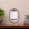 Devansh White & Black Cotton Drum Wooden  & Iron Table Lamp -17 Inch Height  -F