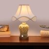 Devansh Off-White Vintage Cotton Shade Lamp With Wood & Mosaic Glass Base For Decoration/Office/Home/Gifting/Study For Decoration/Office/Home/Gifting/Study