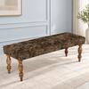 Cairo Sheesham Wood Accent 3 Seater Dining Bench in Green Sparkle Velvet