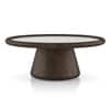 Lazo Solid Wood And Aravali Marble Circular Coffee Table In Dark Chestnut Finish