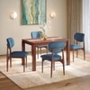 Atlas Crest Solid Wood 4 Seater Dining Table With 4 Ollie Dining Chairs (Finish : Honey, Chair Colour : Baltic Blue)