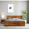 Stainfiled Solid Wood Queen Size Bed In Hydraulic Storage Bed In Honey Oak Finish