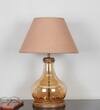 AYANA Brown Wood and Amber Glass Table Lamp with Beige Cotton Shade