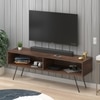 BLUEWUD Averyl Engineering Wood TV Entertainment Unit Set Top Box Stand/TV Cabinet Panel with Shelves for Books & D�cor Display Unit with Black Pencil Legs, Ideal for 55 Inches (Brown Maple)