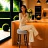 Doe Buck Tufted Counter Height Bar Stool in Grey Colour with Gold Footrest