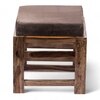 Houston Sheesham Wood Contemporary Set of 2 Stools in Cedar Brown Velvet, Teak Finish
