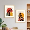Boho Moon and Sun Leaf Set of 2 Framed Posters Botanical Art 45x60 cm