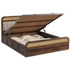 Floral Solid Wood Queen Size Hydrulic Storage Bed In Provincial Teak Finish Beige 60x78 inch