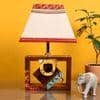 Table Lamp Handcrafted Wooden Tribal Art Bird SQ White 10"Shade (8x4x10.7)