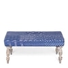 Bestone Sheesham Wood Mid Century Seater Bench Set  2 Stools In Indigo Patchwork Kantha