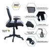 Ebeaony Mid Back Ergonomic Chair in Black Colour