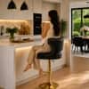 Doe Buck Verona Faux Leather Adjustable Bar Stool in Black Colour with Gold Base