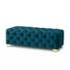 Doe Buck Velvet Tufted Bench in Teal Colour with Gold Base