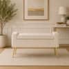 Doe Buck Upholstered Storage Bench in Beige Colour with Gold Legs