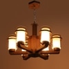 Eliante Chandelier - 6 Light Mild Steel Wood Glass Hanging Ceiling Light Fixture