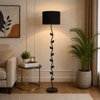 Sia Black Cotton Floor Lamp with Solid Wood