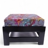Kumkum Rosewood Foot Stool with Bird Print Grey Kantha Cushion