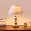 Devansh Off-White Cotton Vintage  Lamp With Wood Base (12X12X18)