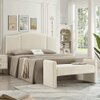 Wooden Twist Soft Hropzy Boucle Upholstered Armrest Ottoman Bench in Cream Colour