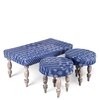 Bestone Sheesham Wood Mid Century Seater Bench Set  2 Stools In Indigo Patchwork Kantha